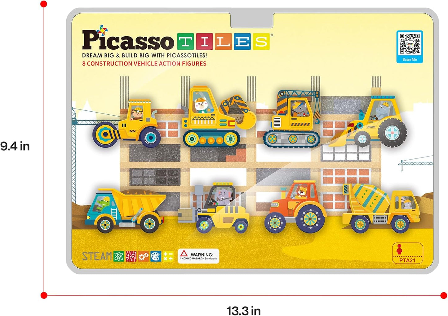 PicassoTiles Magnetic Tile Building Blocks Add On 8 Magnetized Action Figures Construction Vehicles & Zoo Animal Theme Compatible with Magnet Tiles Sets STEM Learning Toy for Boys & Girls Age 3+ PTA21