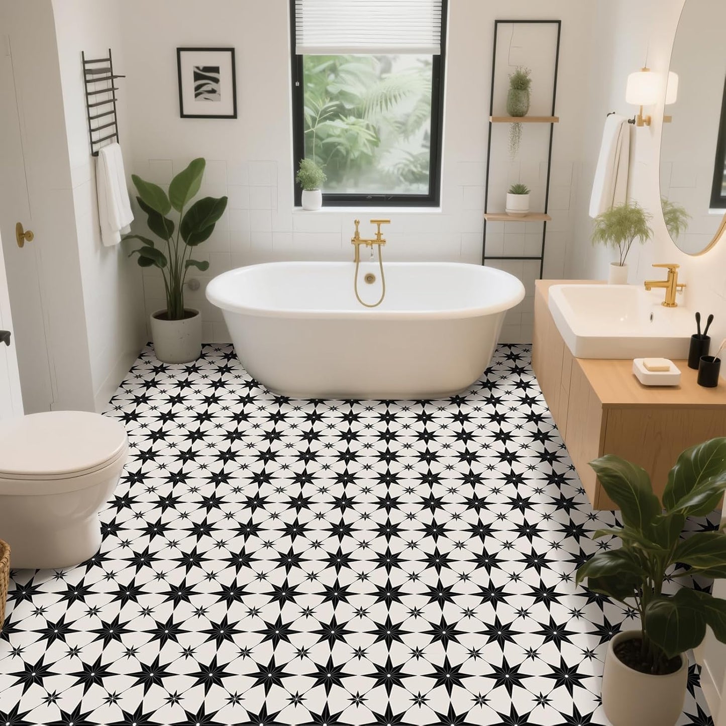 Peel and Stick Floor Tiles, Vinyl Flooring Waterproof for Bathroom Kitchen Bedrooms Living Room Fireplace Wall RV (10, White, 11.8" x 11.8")