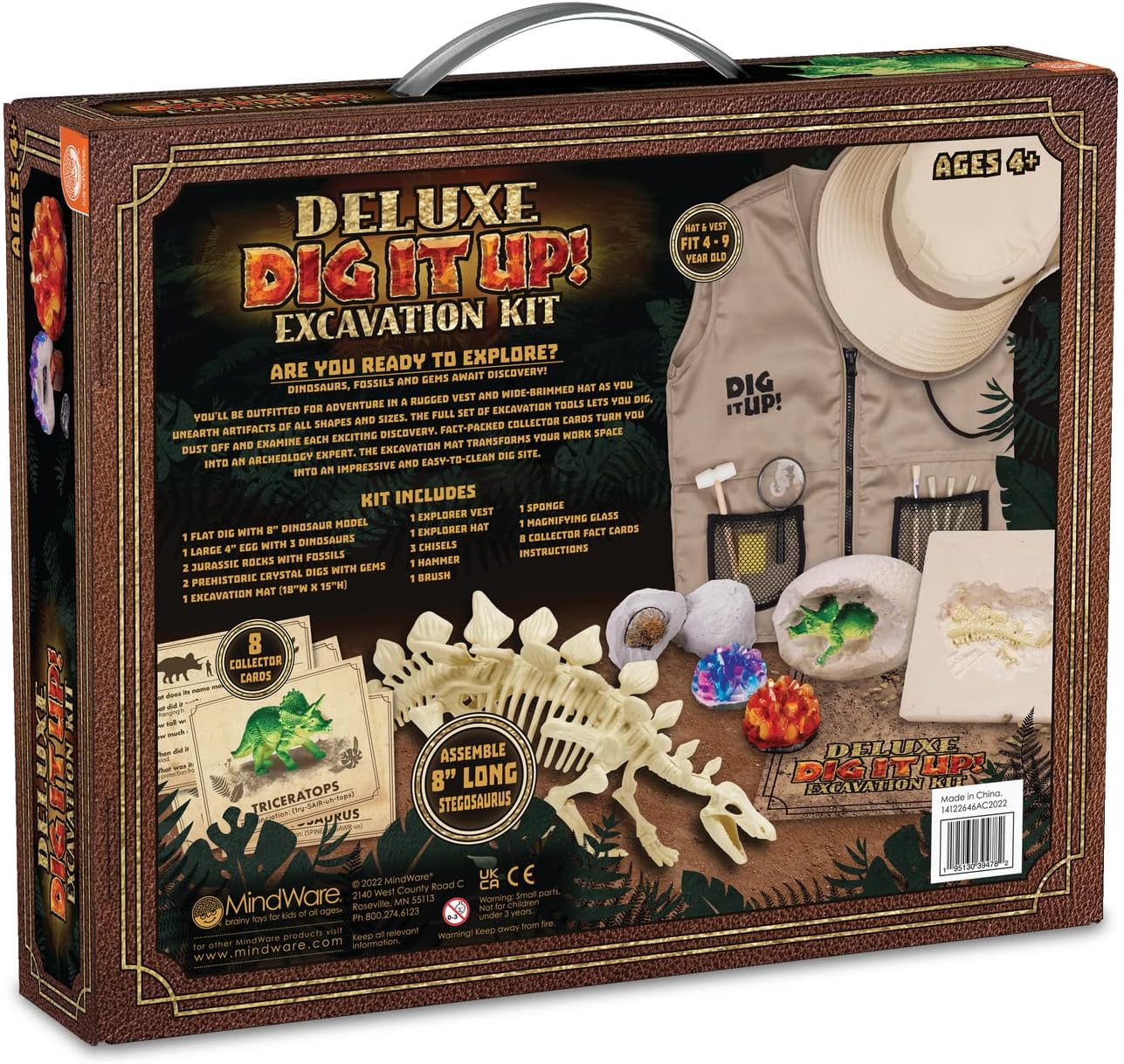 MindWare Dig It Up! Deluxe Dinosaur Excavation Kit - Ages 4+ Dino Dig Kit - Includes Excavation Tools to Dig Out 8 Treasures
