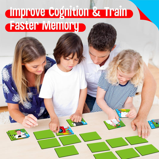 SpriteGru Jungle Animal Memory Game, 28 Chunky Cards Wild Animal Head Tail Matching Game 1-5 Players Memory Matching Game for Age