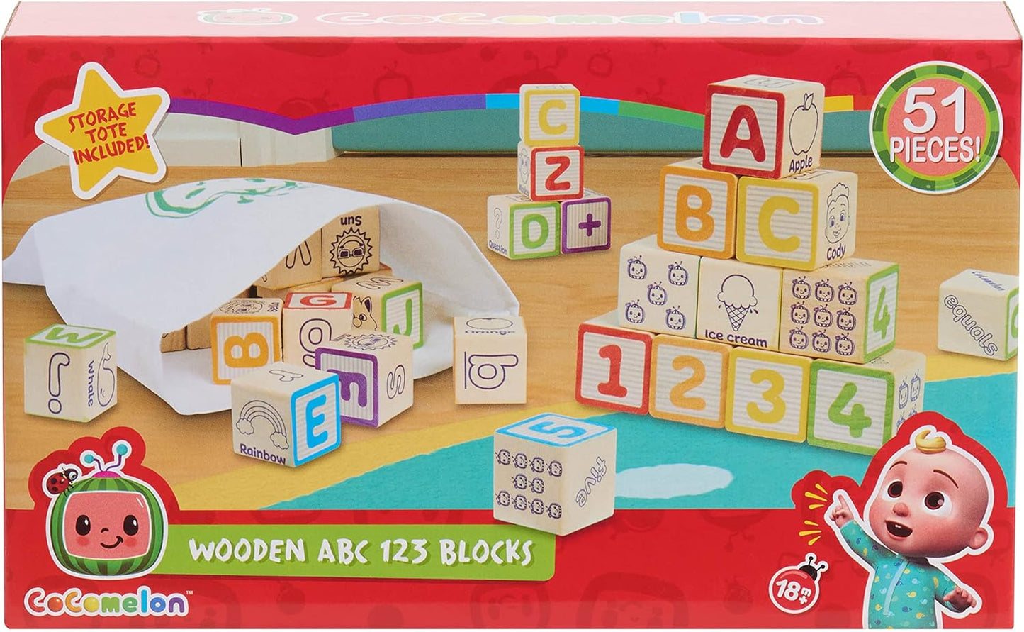 CoComelon 51-piece Classic ABC Wooden Block Set, Preschool Building Toys, Learning and Education