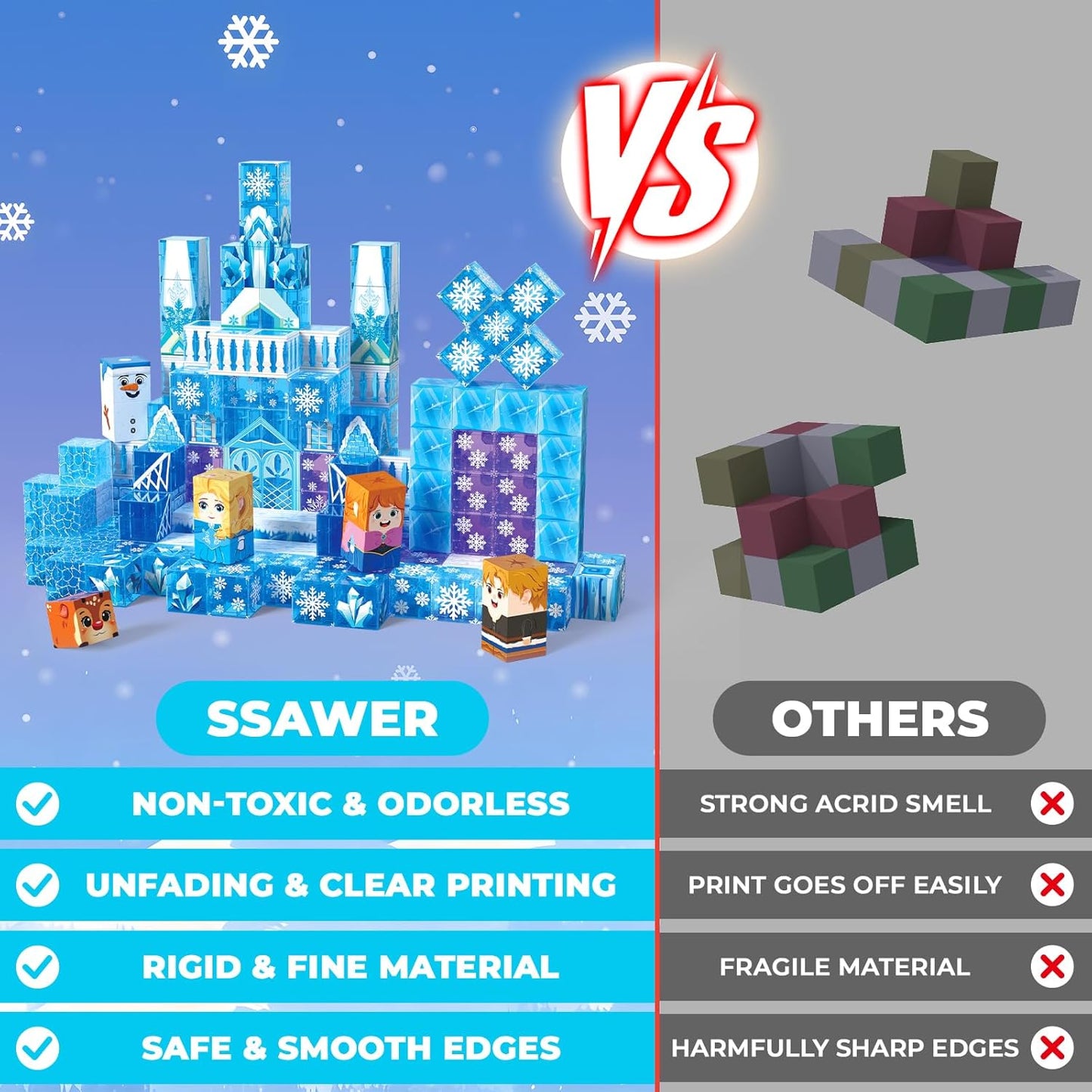 Magnetic Blocks, 150PCS Magnetic Building Blocks, Stacking Magnets for Kids, Sensory Toy for STEM Constructions Magnet Blocks for Girls Age 3+, Christmas Birthday Gifts (Snow Castle)
