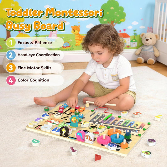 AOSITE 9-in-1 Montessori Toy Wooden Board for Toddlers Montessori Wooden Educational Toys for Baby Boys Girls Age 1 2 3 Year Old Birthday Girl Gifts for Kids