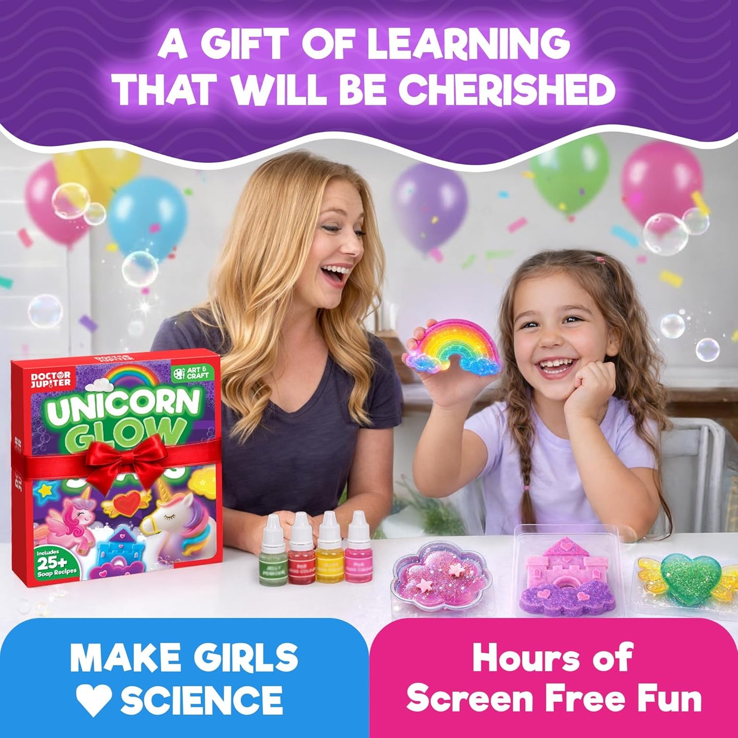 Doctor Jupiter Glam Science, DIY Makeup Craft Kit for Girls Ages 6+ | 50+ Beauty Recipes - Make Your Own Makeup, Perfume, Lip Gloss, Bath Bomb| Birthday Gift Ideas for 6-7-8-9-10-11-12 Year Olds