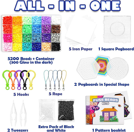 FUNZBO 23000 5mm Fuse Beads Kit - 22 Colors | 106 Patterns, School Arts and Crafts Supplies for Kids, Toys Set, Art Decorations for Room, Birthday Gifts for Girls and Boys Age 5+
