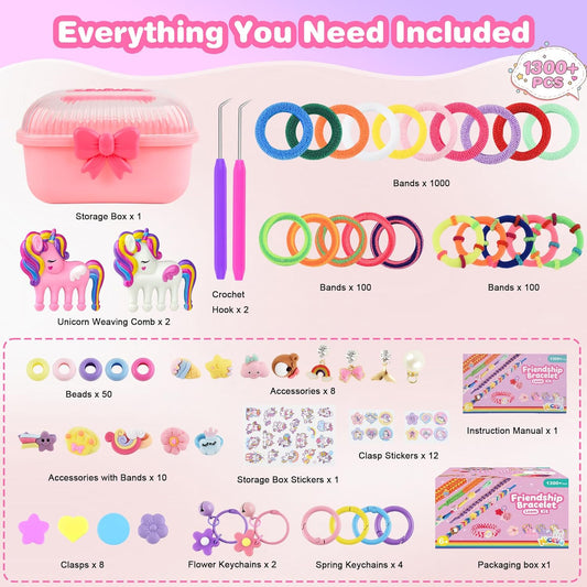 Nicella Bracelet Making Kit Gifts for Girls Ages 8-12, Weaving Loom Kit Toys, 1300+PCS Kids DIY Craft Kits with 2 Weaving Comb, Easter Gifts for Girls 6 7 8 9 10 11 12 Year Old