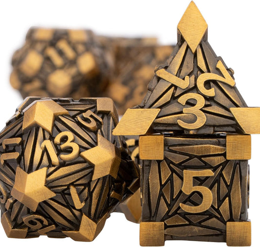 7PCS Metal DND Dice Set with Box, Debris RPG Blue White D and D Dice for D&D Tabletop Games Role Playing Game Polyhedral Dice Set D20 D12 D10 D8 D6 D4