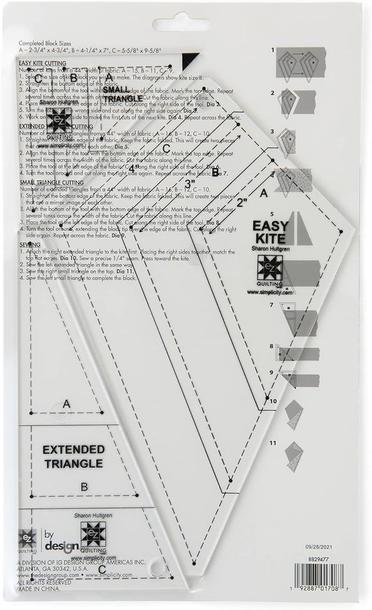 EZ Quilting 8829477 Acrylic Kite Quilting Template Set, Sizes 2.75" x 4.75", 4.25" x 7", and 5.625" x 9.625", 3pcs
