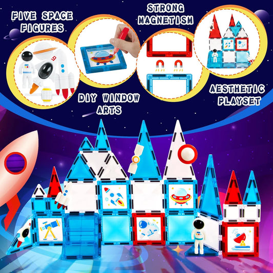 Mini Magnetic Tiles for Kids, Magnetic Building Set, Construction STEM Travel Toys for Boy Girl Ages 3+, Montessori Preschool Learning Educational Sensory Magnet Creative Toy Gift for Toddlers, 32 Pcs