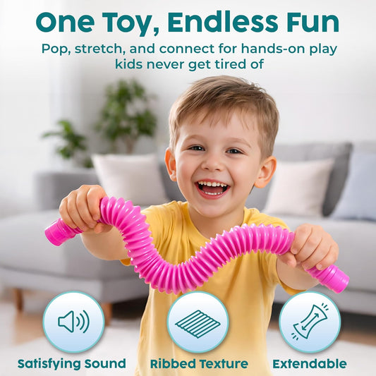 BUNMO Pop Tubes - Sensory Toys - Toddler Toys - Imaginative Play & Stimulating Creative Learning - Hours of Fun for Kids - Tons of Ways to Play - Non-Mouthable Toy 3+ - 6 Pack Medium