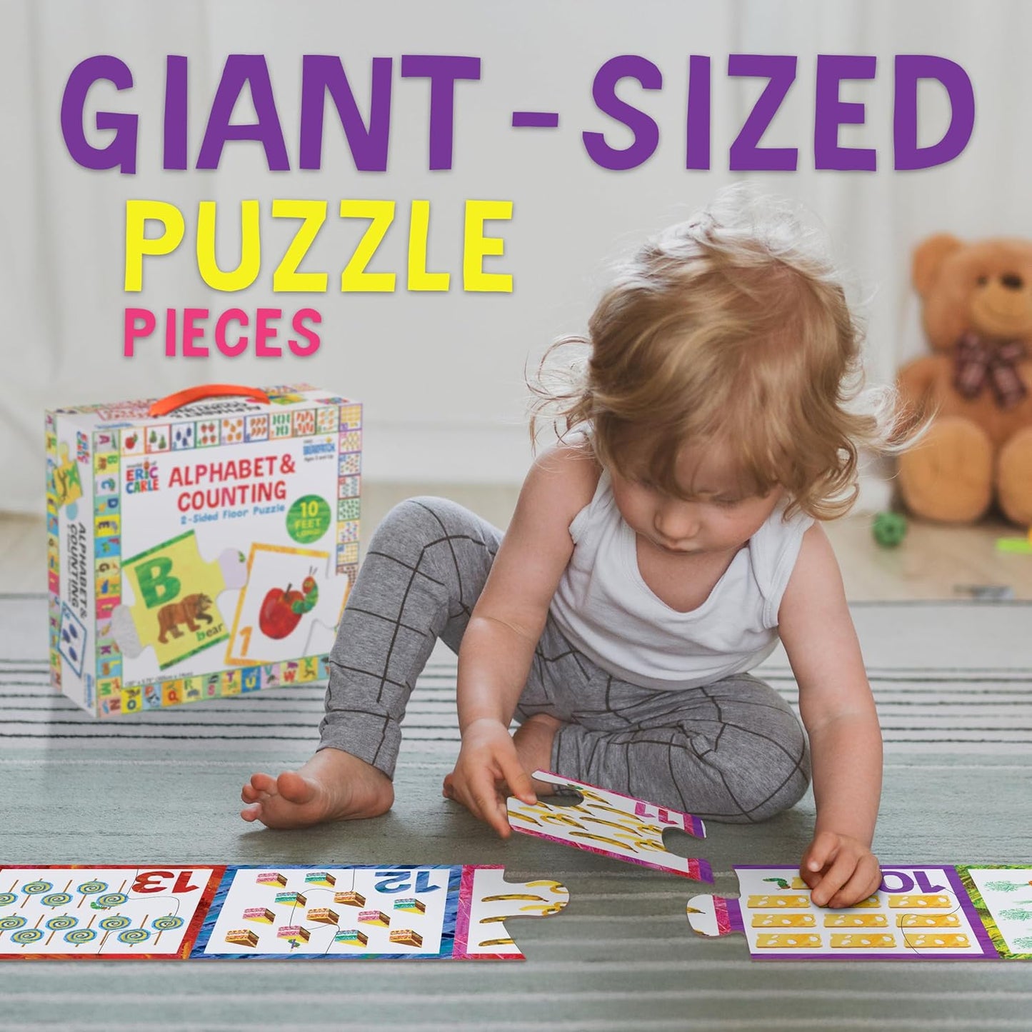 Briarpatch, The World of Eric Carle ABC 123 2-Sided Floor Puzzle, Based On Very Hungry Caterpillar Board Book, Preschool Learning for Kids