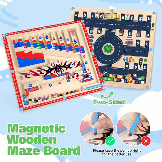 Gifts for Girls 2 in 1 Montessori Toys Magnetic Color and Number Maze Toys for Girls Toddler Wooden Magnetic Puzzles Toddler Preschool Learning Activities Busy Board Game