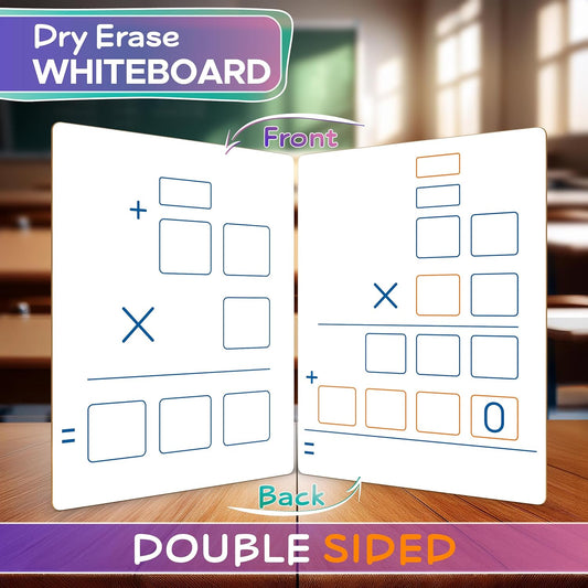 SCRIBBLEDO Dry Erase Long Multiplication Board 9"x12" Double Sided Practice Whiteboard with 2x1 & 2x2 Digit Multiplication for Home, School, Classroom Math Manipulatives for All Ages