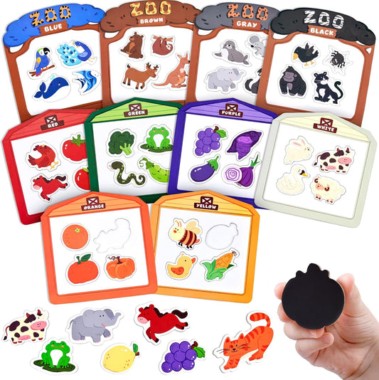JoyCat Magnetic Letter Tracing Board + Wooden Fridge Magnets for Toddlers, 50PCS Magnetic Color Sorting Refrigerator Toys