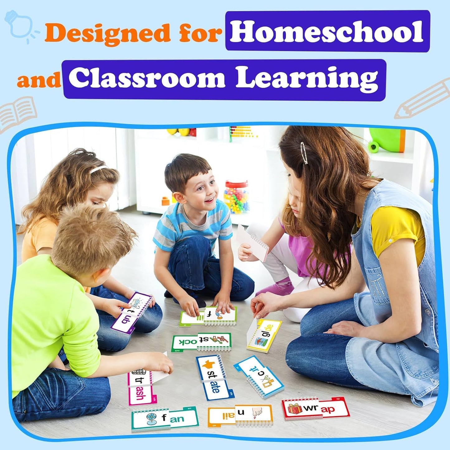 Word Family Build Book Phonics Flash Cards, 30 Read and Rhyme Flip Books, Sight Words Flash Cards Kindergarten, Learn to Read Flip Books for Kids Homeschool Preschool Classroom Must Haves