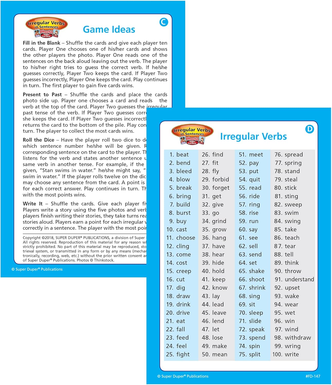 Super Duper Publications | Irregular Verbs in Sentences Photo Fun Deck Flash Cards | Educational Learning Resource for Children