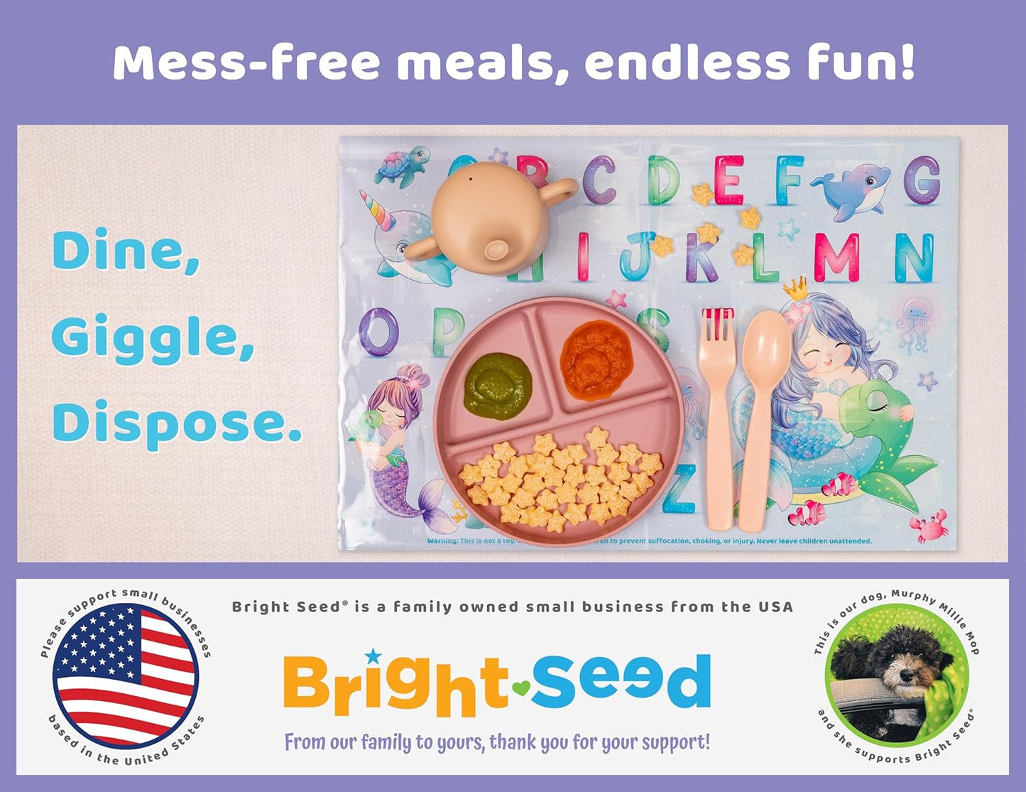 Bright Seed Disposable Placemats for Baby, Toddlers and Kids, Animals ABC & Numbers, 40 Disposable Baby mats for Restaurant, Dining Table & Travel, Learning Placemats for Kids, Toddler Travel