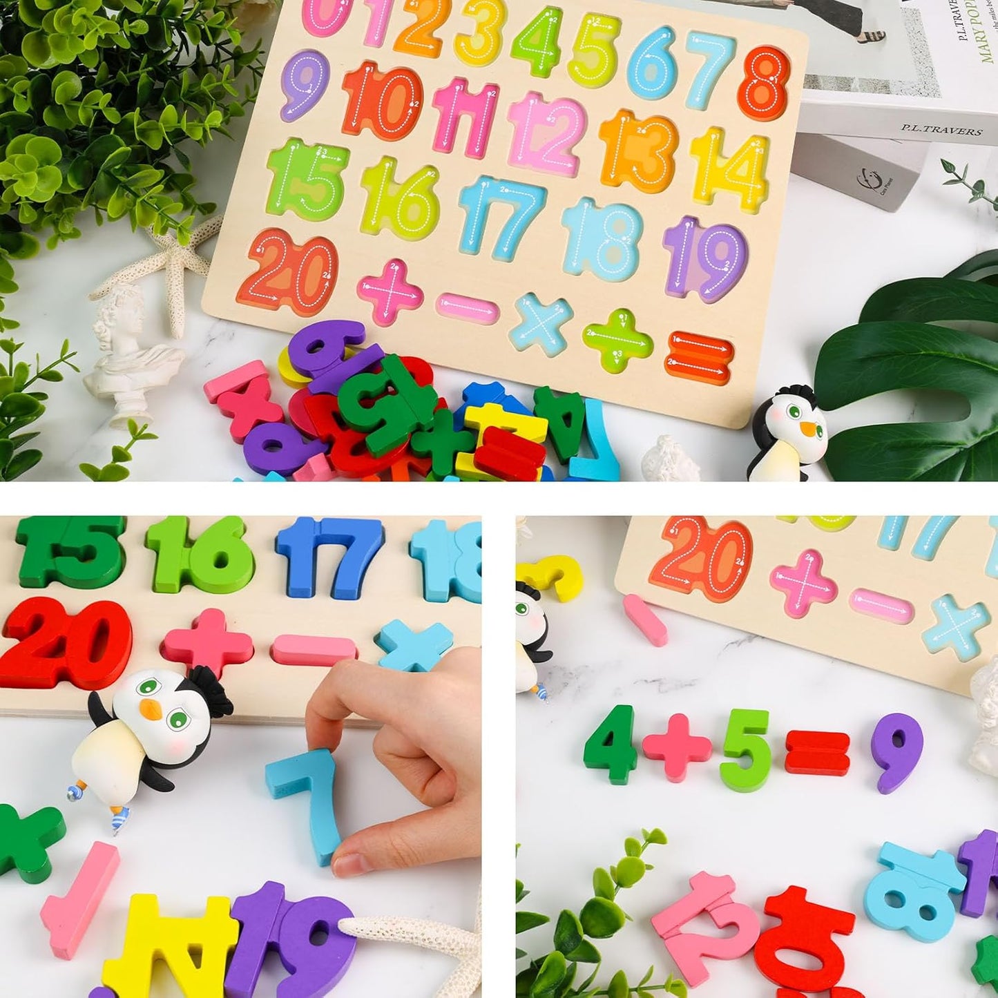 LovesTown Wooden Number Puzzle for Toddlers, Montessori Educational Math Materials, Counting Four Operations Learning Board for Kids, Preschool Learning Gift for Boys Girls