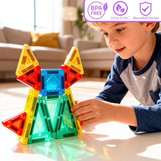 Mruikeny Mini Magnetic Tiles Travel Toddler Toys, Portable Travel Magnetic Tiles Kids Toys for 3 4 5 6 7 8+ Years Old Boys Girls, STEM Learning Magnet Blocks Birthday Chirstmas Gifts