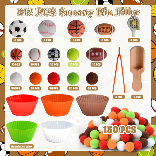 196Pcs Sensory Bin Filler, Fine Motor Toys Bee Themed Sensory Bin Items Counting Sorting Toy Colorful Pom Poms Cup Bee Honeycomb Wooden Scoop for Preschool Education Activities