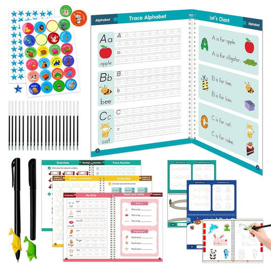 Grooved Handwriting Practice for Kids, Magic Grooved Writing Practice Books, 7 Reusable Tracing Workbooks for Preschool & Kindergarten, Learn Letters & Numbers for Ages 3–8 (7)