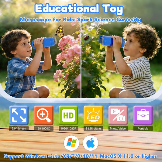 1000X Handheld Microscope for Kids: Pocket Digital Microscope with 1080P&2.0''IPS Screen&Photo/Video - Portable Edu Science Kits for Girls Boys - STEM Toys Birthday Gifts Ages 3-6 6-12(Orange)