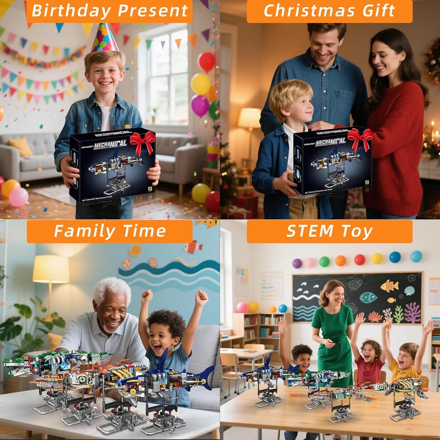 Mechanical Crocodile Building Set with Lights, Rotatable Link Components & Display Stand, STEM Building Set for Boys 8-14, Home Office Decor for Adults, Mechanical Enthusiasts(648PCS)