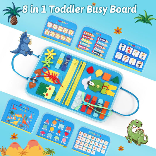 Toddler Busy Board for 1 Year Old, Montessori Toy Sensory Busy Book for Toddler 1-3 Fishing Game Fine Motor Skill, Learning Car Ride Airplane Activities Travel Essential 2-4 Birthday Gift for Boy Girl