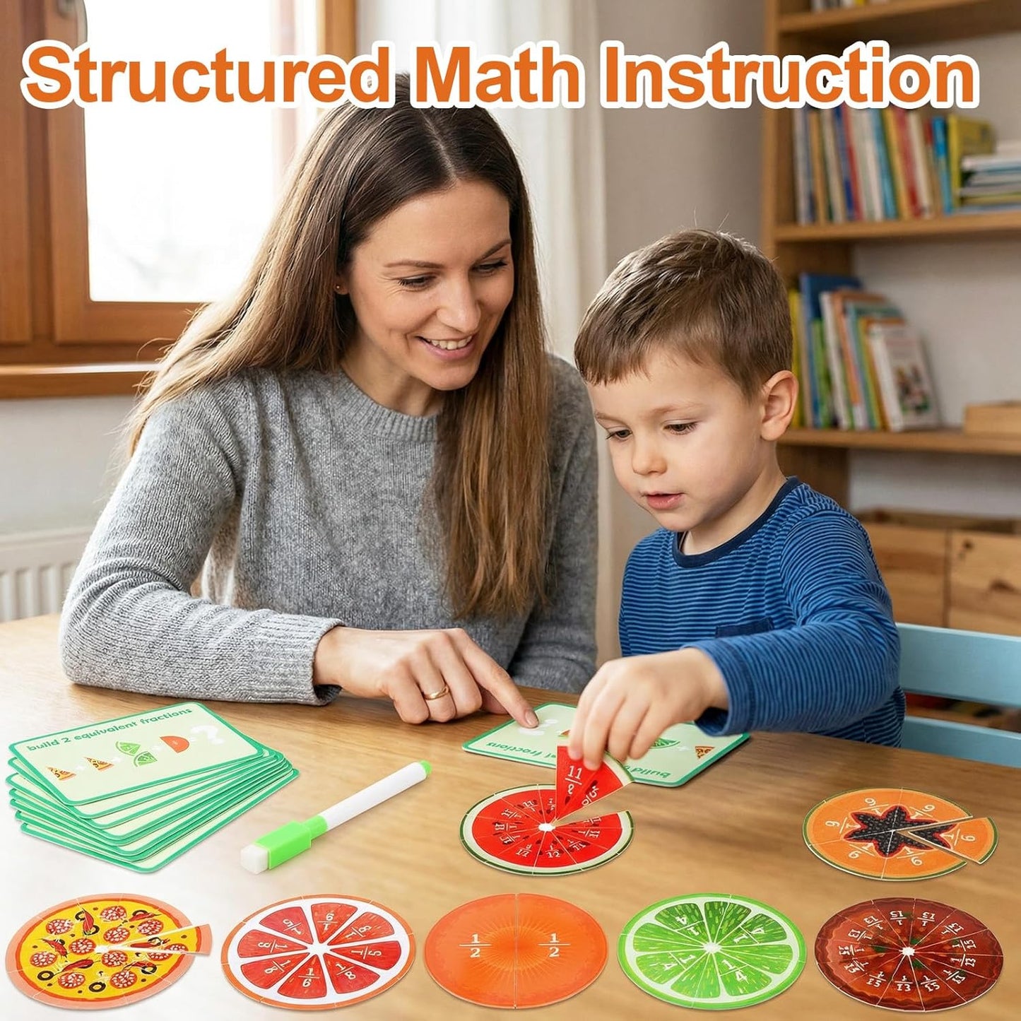 Fraction Tiles & Circles Math Manipulatives 2nd, 3rd, 4th, 5th Grade for Elementary Teachers Fraction Manipulatives School Homeschool Classroom Whiteboard Teaching Supplies
