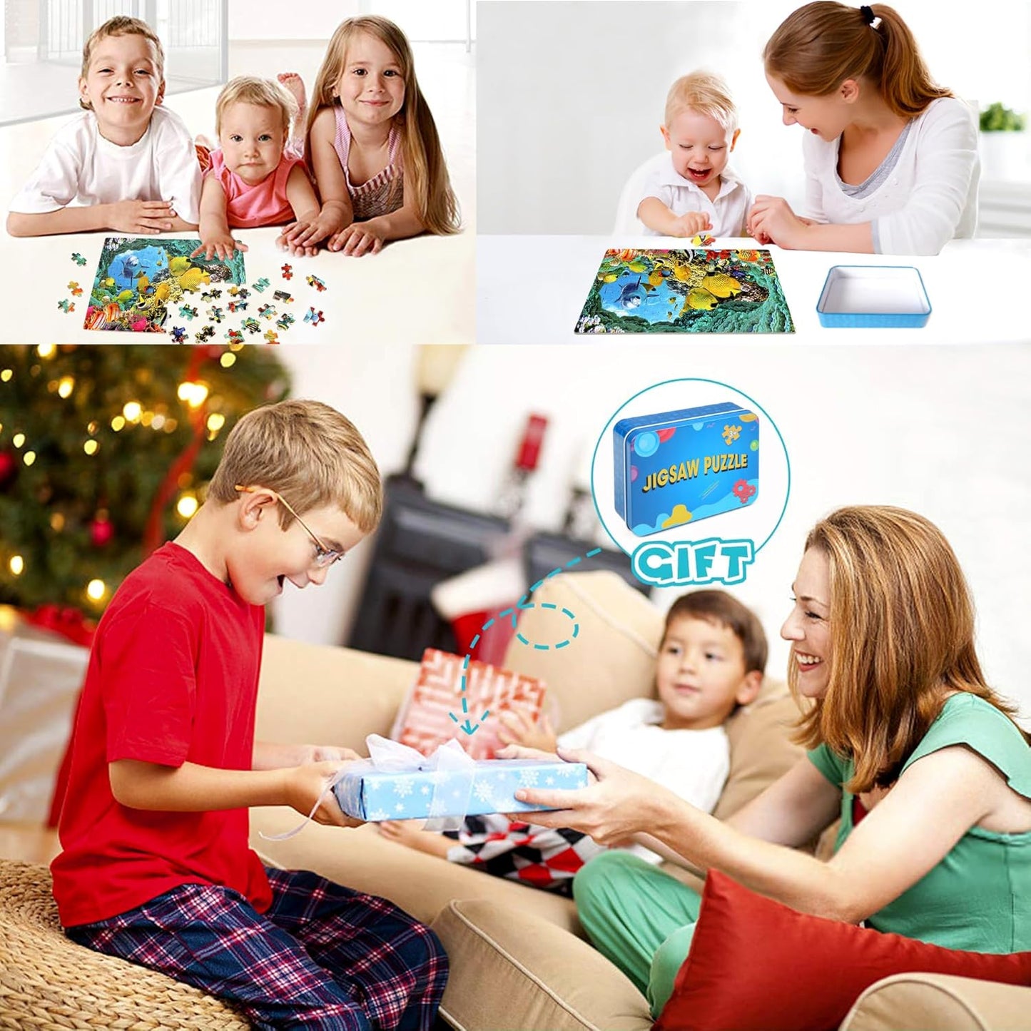 LELEMON 100 Pieces Jigsaw Puzzles in a Metal Box for Kids Age for 4-8 Boys Girls Toy Puzzles Construction Site Vehicles Children Learning Educational Puzzles Toys