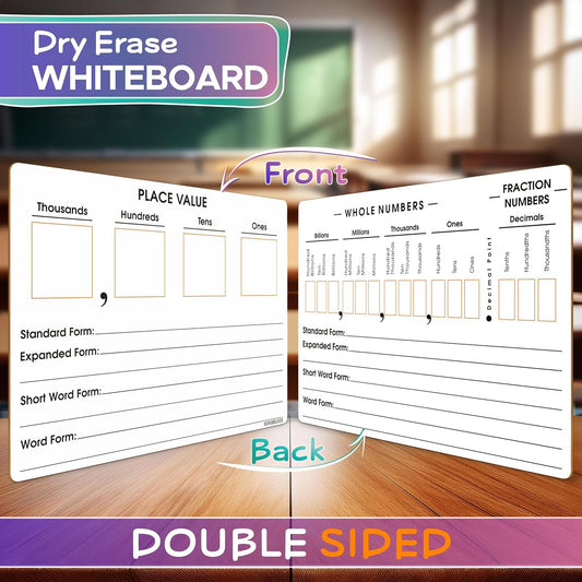 2 Pack Place Value Board 9" x 12" Double Sided Dry Erase Boards for Kids for Teaching Place Values from Billions to Decimal Numbers Math Manipulative Lapboard for Home School and Classroom