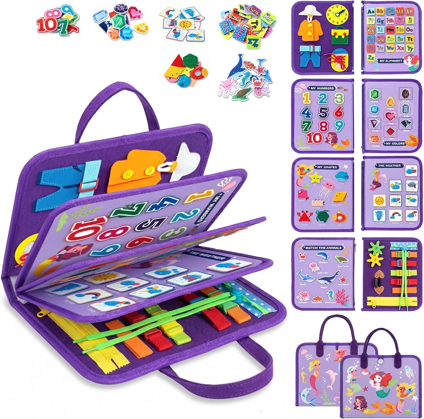 Toddler Busy Board Montessori Toys for Toddlers 1-3 2-4 Girls Birthday Gifts, Educational Activity Book Board Sensory Learning Toys, Airplane Car Travel Toys