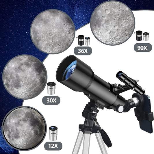 Telescope for Adult, 70mm Aperture 400mm Portable Telescope with Tripod, Finder Scope, Phone Adapter, Carrying Bag, Astronomical Refractors Telescopes for Kids Beginners Adults (White)