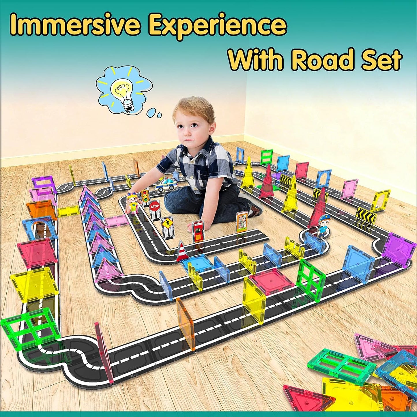 Magnetic Tiles - Road Set, Magnetic Building Blocks, Preschool Montessori Toys Gift for 3+ Year Old Boys and Girls, Sensory Christmas Toys for Kids Aged 3-5 and 4-8, Ideas for Toddler with Autism