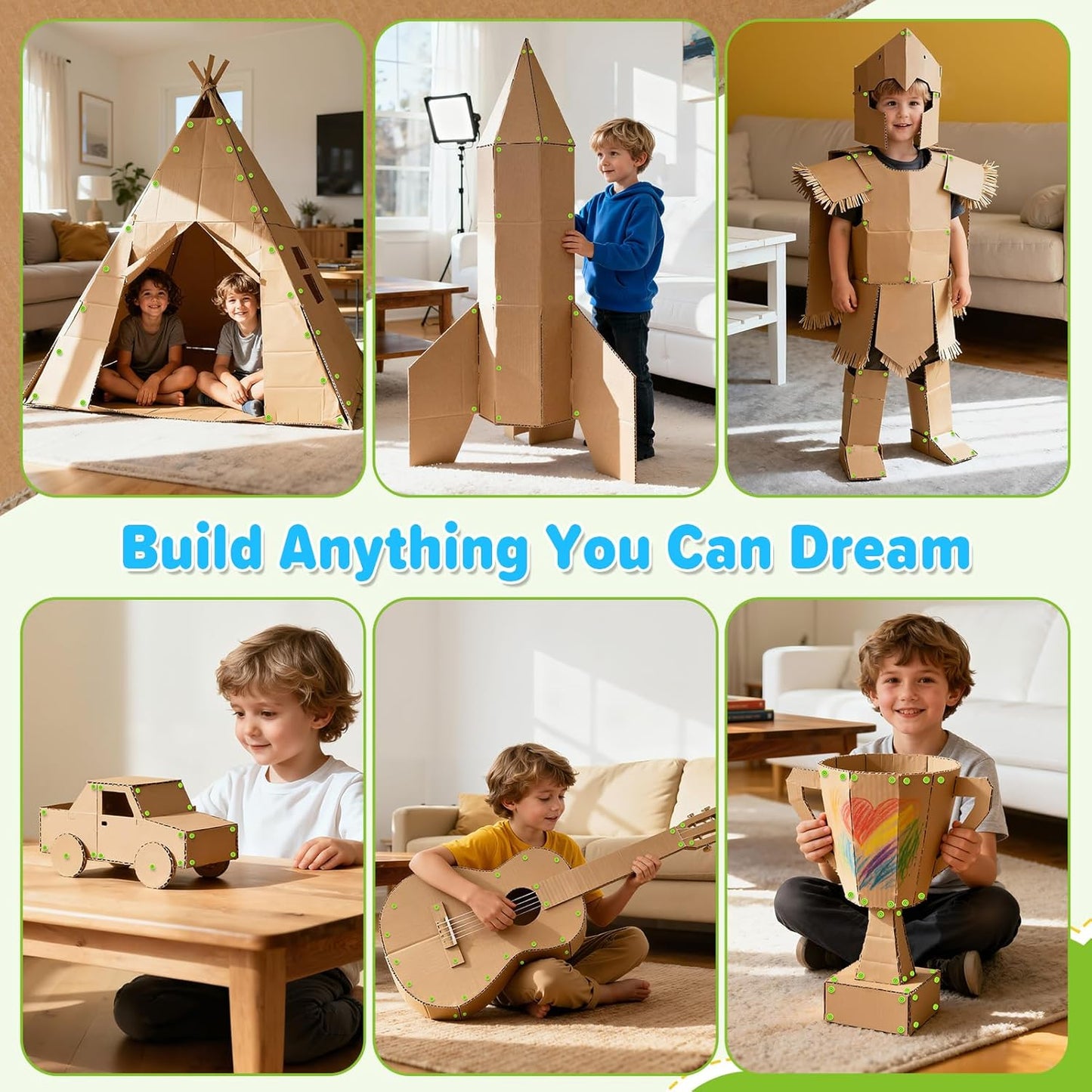 HIKISS 168 Piece Cardboard Tools for Kids with Cutter, Cardboard Construction Kit for Family & Team Activities, Creative STEM Educational Toys Gift for Boys and Girls Aged 5+