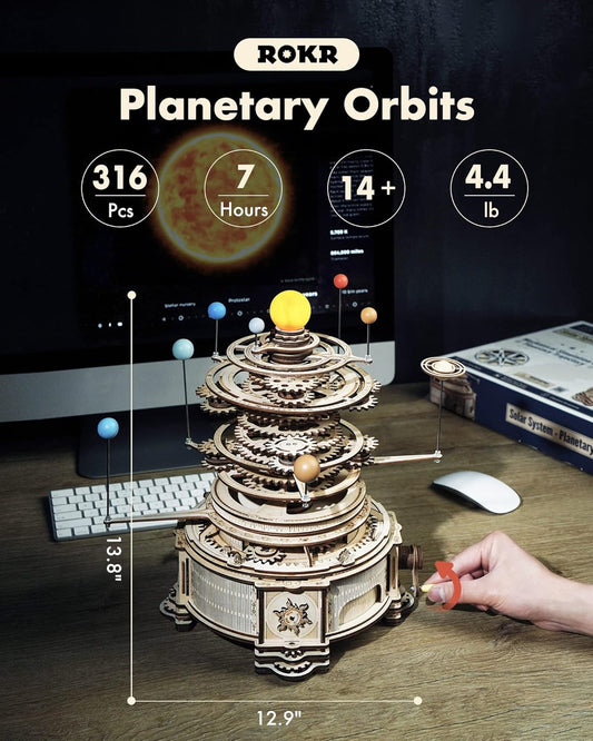 ROKR 3D Wooden Puzzles for Adults-Orrery Solar System Model Kit-Crafts for Adults Teens-Gift for Father's Day