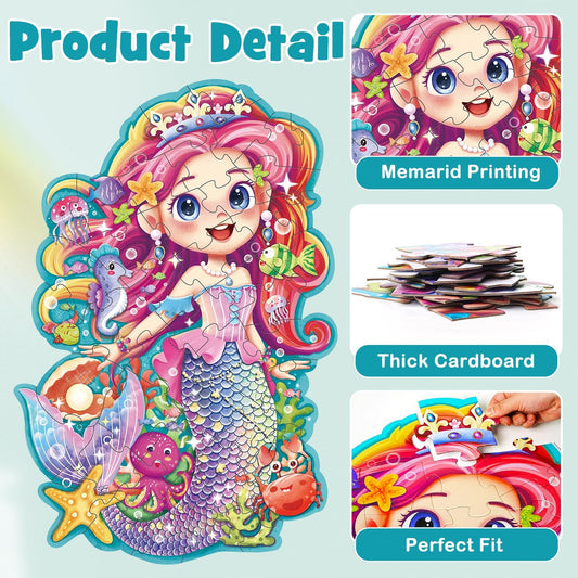 Mermaid Gifts for Girls, 45PCS Jumbo Memarid Floor Puzzle for Kids Age 3-5 Toddler Floor Puzzle Educational Learing Toys for Kids