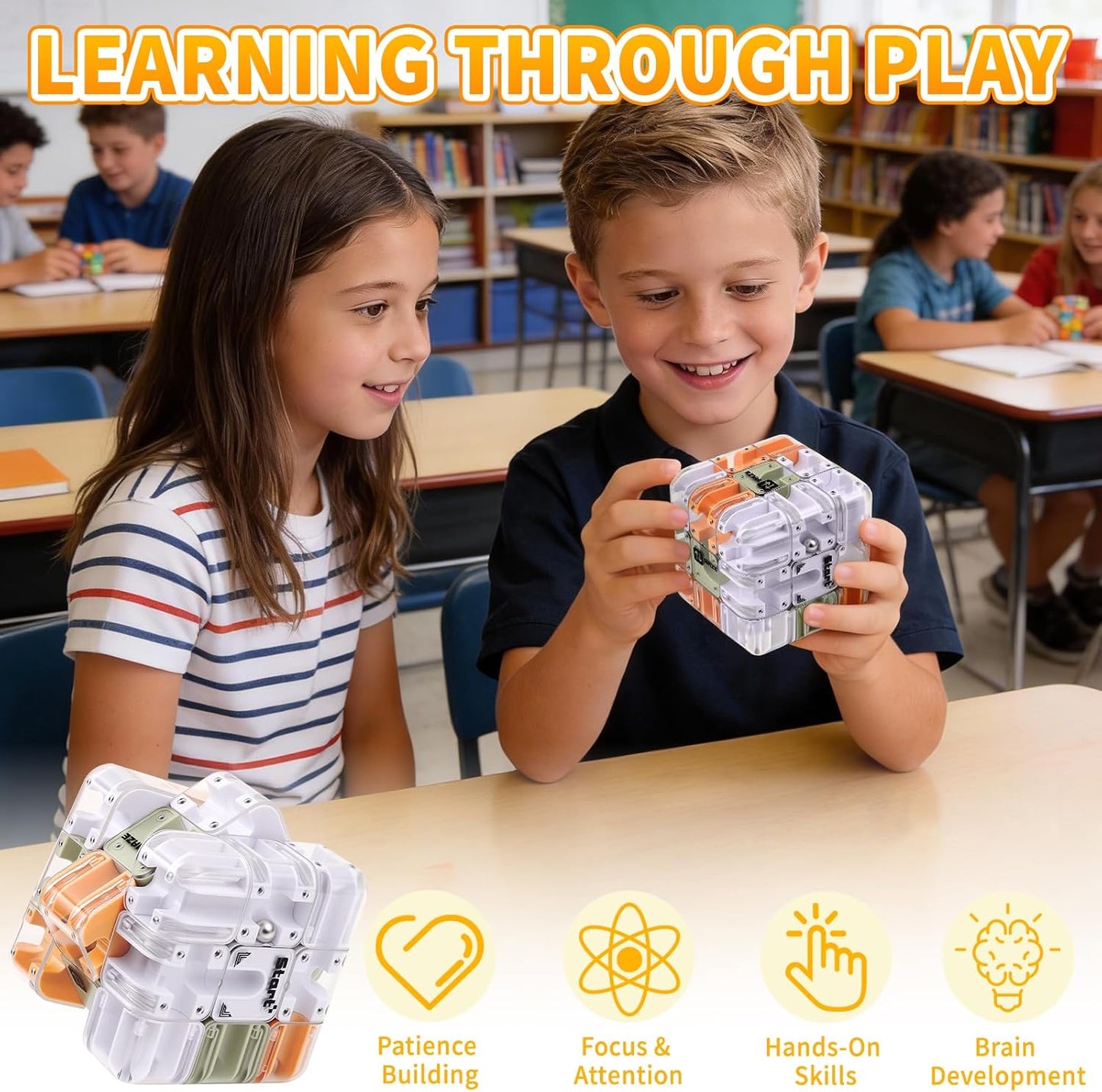 2-in-1 Advanced Maze Cube with Rolling Ball – Labyrinth Puzzle & Color Matching Brain Teaser for Kids 8-12 & Adults, Screen-Free Travel Game, Gift for Boys & Girls