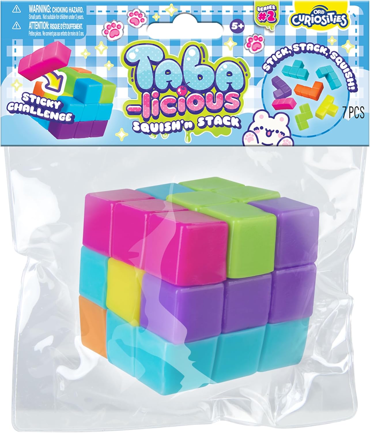 ORB Tabalicious Squish N' Stack Puzzle Cube Squishy Toy - Fun, Cute, TABA Squishies Puzzle Cube with 7 Pull Apart Shapes - Squishy Stress Ball Toys - Kawaii Sensory Fidget Toys for Kids and Adults