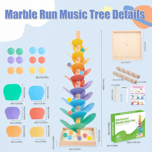 Wooden Marble Run Music Tree Marble Run Learning Game Montessori Wooden Color Sorting Toy Birthday Gift for Boys and Girls Ages 3-8
