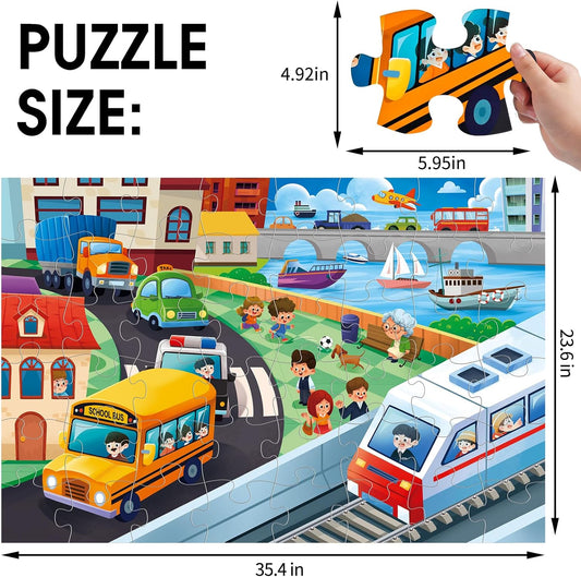 Jumbo Floor Puzzle for Kids,Construction Site Jigsaw Large Puzzles,48 Piece Construction Vehicle Puzzle for Toddler Ages 3-5,Children Learning Preschool Educational Toys,Gift for 4-8 Years Old