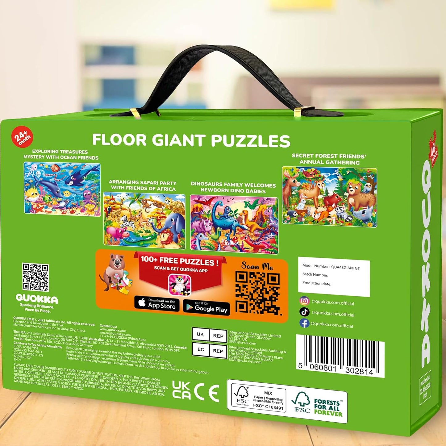 QUOKKA Giant Floor Puzzle for Kids Ages 4-6 – 2x3 Feet Extra-Thick 48 Pieces Toddler Puzzle Ages 3-5 – Construction Educational Activity for Boys Girls – Premium Box with Sturdy Handle & Magnetic