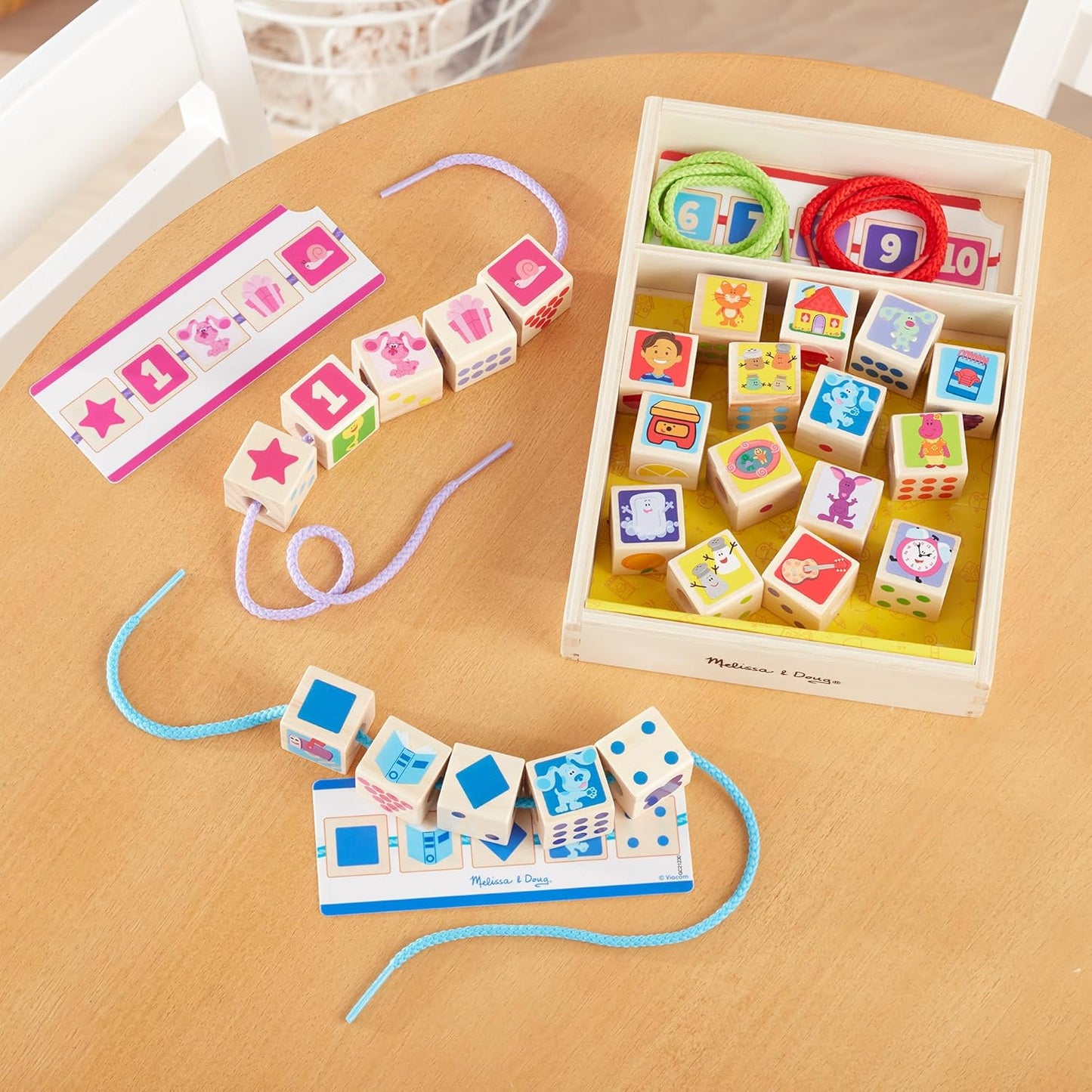 Melissa & Doug Blue’s Clues & You! Wooden Lacing Beads - 25 Beads, 4 Cords - FSC Certified