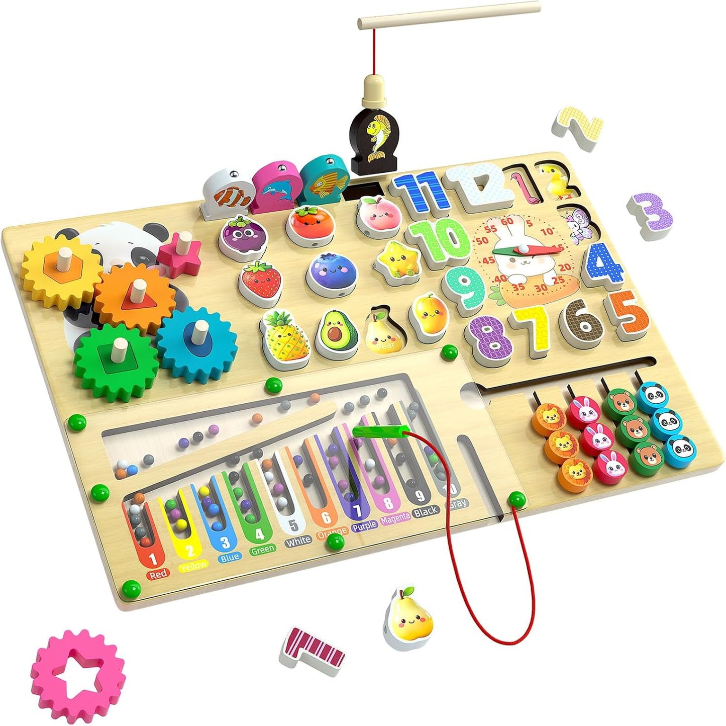 AOSITE 9-in-1 Montessori Toy Wooden Board for Toddlers Montessori Wooden Educational Toys for Baby Boys Girls Age 1 2 3 Year Old Birthday Girl Gifts for Kids