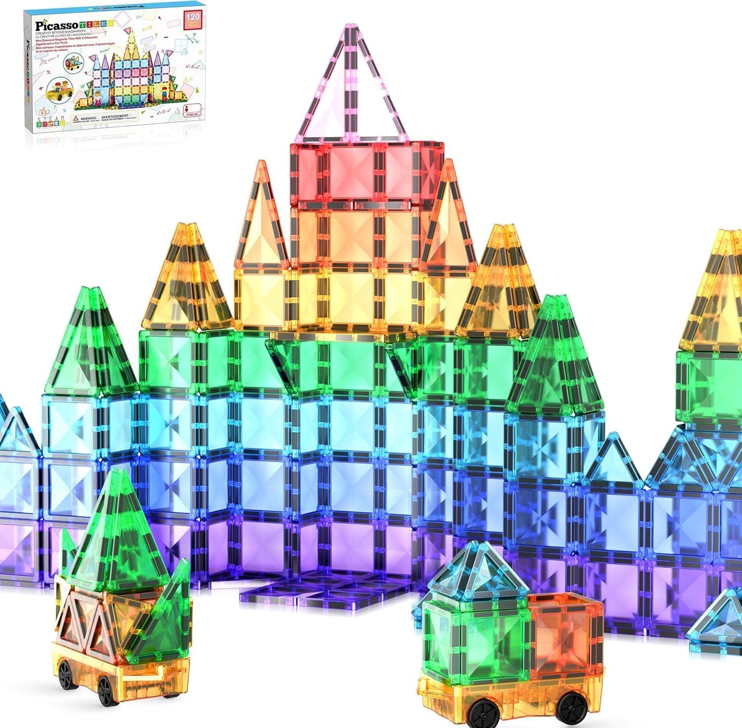 PicassoTiles 40pc Nano Mini Magnetic Tile Construction Building Blocks Travel Toy Set with Storage Case STEM Educational Fun Learning Magnet Tiles Stacking Toys for Toddlers Girls Boys Ages 3+ PN01