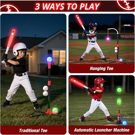 Wee Wonders 4 in 1 T-Ball Sets for Kids 3-5 with Toss and Catch Ball, Toddler Baseball with Auto Pitching Machine/6 Balls, Outdoor Sport Toys Gifts for Boys Girls