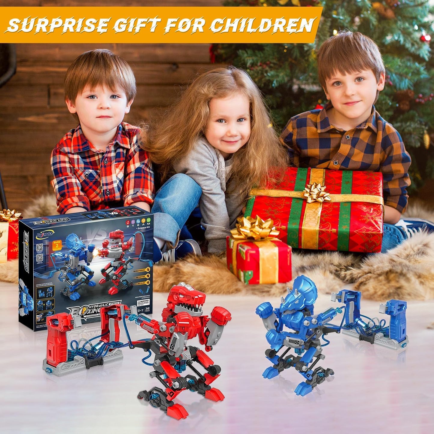 Hydraulic Boxing Bots STEM Robot Building Kit, 2 Hydraulic Powered Battle Fighting Robots, Educational Birthday Gift for 8-12 Year Old Boys & Girls