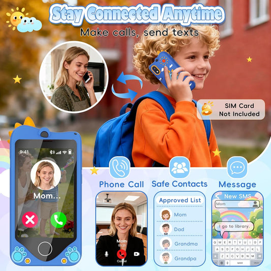 PROGRACE Kids Smart Phone - Talk & Text Learning Toys Cell Phone with Parental Controls, Safe Apps, 4.2" Touchscreen, Dual Camera, Games, Christmas Birthday Gifts for Kids Boys Girls Ages 5-14