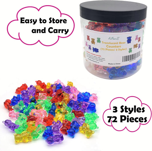 Counting Bears for Kids, 72 PCS Math Counters with Storage Box, Montessori Color Sorting & Counting Toys for Toddlers, Preschool Educational Math Manipulatives for STEM Learning (3 Styles)