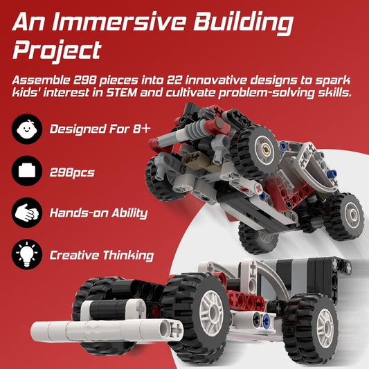 298 Pcs Technic-Parts-Set Axles-Gears-Pins-Beams-Bricks-Arms-Connectors-Wheels-Tires Compatible with Major Brand Building-Block MOC-Toy-Creations